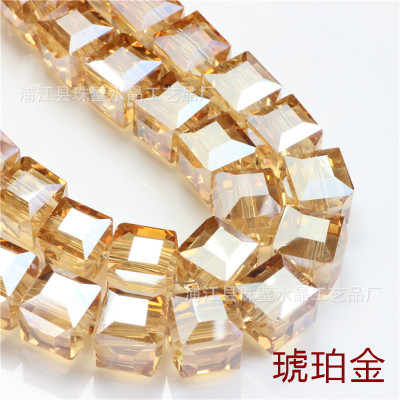 Electroplated 10mm Medium Hole Crystal Cubic Beads DIY Ornament Accessories Crystal Loose Beads Wedding Dress Material