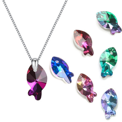 Amazon Hot AB Colorful Colorful Fish Crystal Necklace Pendant Wholesale DIY Handmade Small Jewelry Accessories