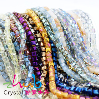4/6/8 Square Beads Electroplated Color DIY Handmade Ornament Beaded Bracelet Head Rope Making Glass Crystal Beads Wholesale