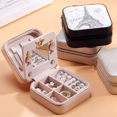Jewelry Box Creative Travel Portable Jewelry Korean Stud Earrings Earrings Jewelry PU Leather Ring Jewelry Storage Box