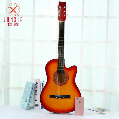Junxia 831-Type Basswood Guitar 38-Inch Folk Music Playing Instrument Six-String Classical Missing Corner round Corner Wooden Guitar