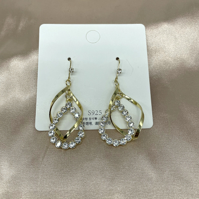 Sterling Silver Needle Fashion Ear Hook Full Diamond All Match Elegant Earrings Water Drop Flashing Earrings Women's Ear Studs Earrings