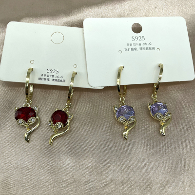 Amethyst Linghu Stud Earrings Crystal Charming Fox Sterling Silver Needle Purple Female Temperament New Freshess Earrings