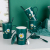 12 Oz Creative Ceramic Water Cup Dark Green Gold Coffee Cup with Cover Spoon Tea Cup Drinking Cup