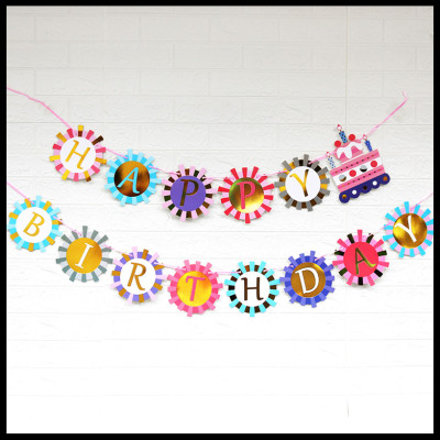 Foreign Trade New Color Birthday Cake Hanging Flag Sunflower Flower Banner Hanging Strip Holiday Party Decoration Supplies
