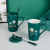 12 Oz Creative Ceramic Water Cup Dark Green Gold Coffee Cup with Cover Spoon Tea Cup Drinking Cup