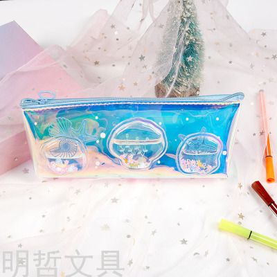 Creative Laser Transparent Oil Quicksand Pencil Case Large Capacity Cute Stationery Bag School Opening Gift