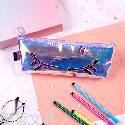 Internet Celebrity Laser Transparent Crown Cat Shape Pencil Case Support Custom Logo