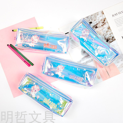 Laser Oil Quicksand Cartoon Cute Unicorn Large Capacity Sequin Pencil Case Creative Stationery Storage Bag