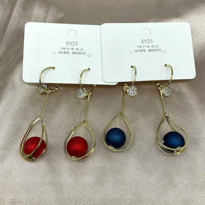 Japanese and Korean Style Online Popular Elegant Fashionable Earrings Elegant Lady Temperamental White and Red Pearl Long Earrings Earrings