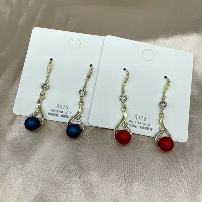 Elegance Retro Hong Kong Style Red Frosted Pearl Earrings Female New Studs Face Slimming New Year Earrings