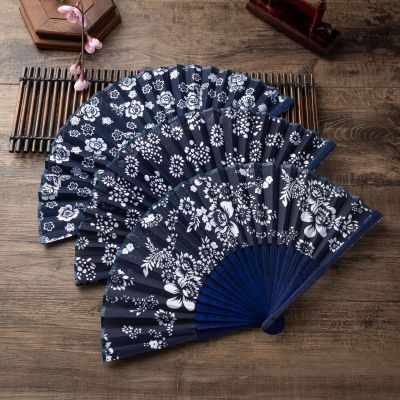 Wuzhen Craft Fan Blue Printing Fan Folding Fan Women's Chinese Style Tourist Souvenir Gift Fan Wholesale