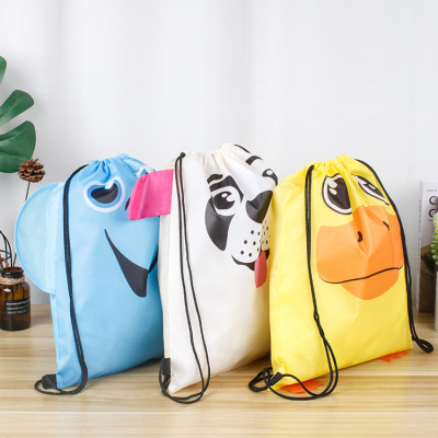 Customized Thermal Transfer Drawstring Polyester Drawstring Bag Small Fresh Cartoon Printing Backpack Animal Drawstring Storage Bag