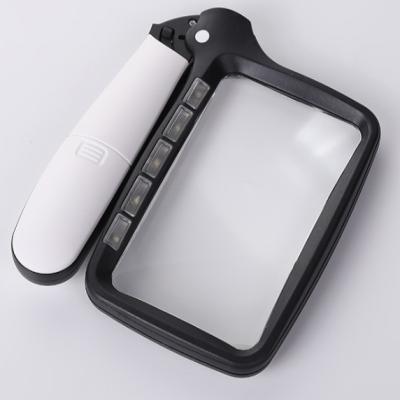 New Handheld Folding with 5 LED Lights for the Elderly Reading Newspapers HD Acrylic 2 Times Magnifying Glass 10863