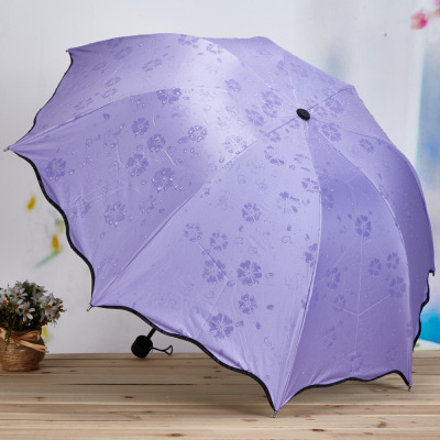 Factory Wholesale Blooming Sun Umbrella Black Glue UV-Proof Sun Umbrella Creative Triple Folding Umbrella