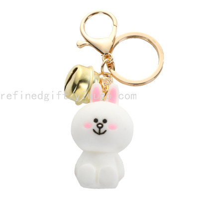 Cartoon PVC Keychain White Rabbit Flexible Rubber Key Chain Epoxy Keychain Drops Soft and Pendant Customization