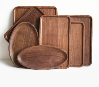 Creative with Gripper Hotel Restaurant Solid Wood Tray North America Black Walnut Wood Dish Fruit Pizza Wooden Plate
