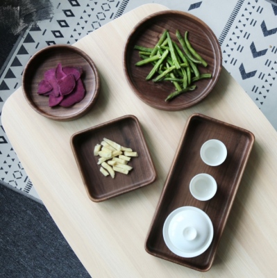 Creative Stackable Black Walnut Rectangular Tray Customized Solid Wood Dried Fruit Tea Plate Wholesale