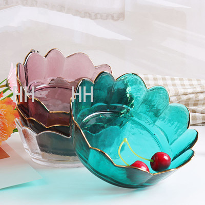 Haijing Jade Creative Crown Golden Edge Glass Bowl Nordic Style Transparent Lace Fruit Salad Bowl Dessert Plate Bowl Set