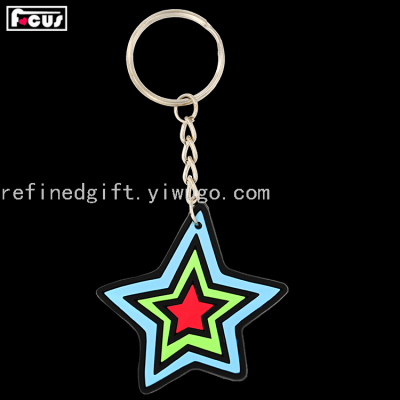 Factory Direct Sales Five-Pointed Star PVC Flexible Glue Keychain Keychain Double-Sided Keychain Custom Logo Key Pendants