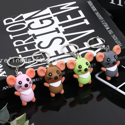 Cute Little Mouse Silica Gel Key Chain Factory Customized Ornaments Student Bag Decorative Pendant PVC Three-Dimensional Doll