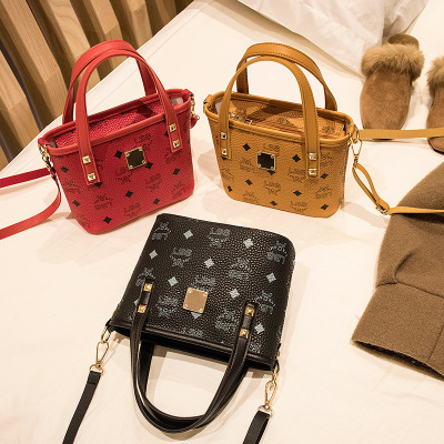 Women's Handbags 2021 New Printed Contrast Color Crossbody Small Bucket Bag Fashion All-Match Mobile Phone Bag Gift Bag