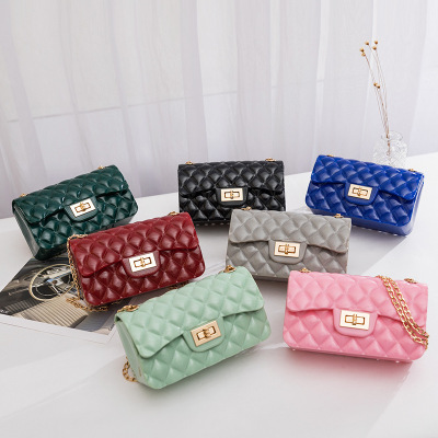 Women's Bag 2021 New Seven-Color Four-Hole Chain Lock Shoulder Gel Bag Fashion Leisure Phone Bag Square Bag