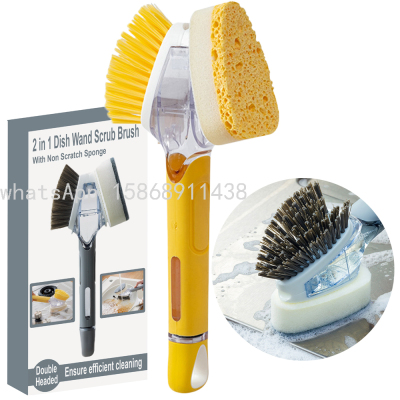 Slingifts Soap Dispensing Dish Brush Double Headed Kitchen Scrub Brush for Pot Pan Sink Cast Iron Skillet Cleaning Brush