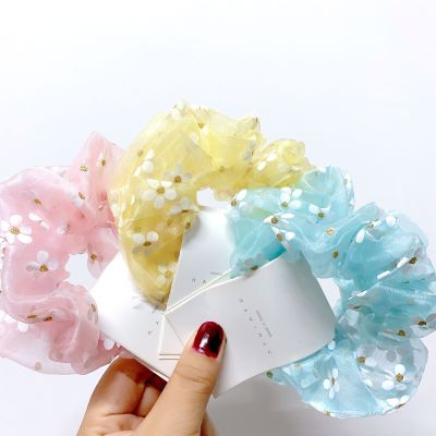 New Super Fresh Popular Floral Large Intestine Ring Plum Blossom Organza Hair Ring Internet Celebrity Minimalist Shu Hair Tie Hair Ferrule