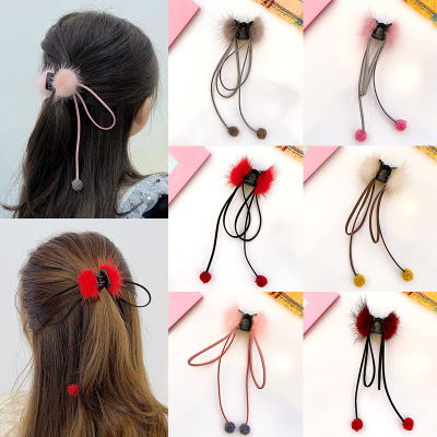 Korean Ins Barrettes Children's Plush Grip Back Head Hair Clip Hairware Top Clip Hairpin Plush Grip