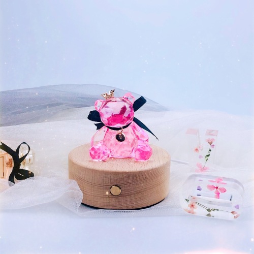 foreign trade exclusive led small night lamp paddington bear touch colorful crystal resin valentine‘s day gift box lamp mother‘s day