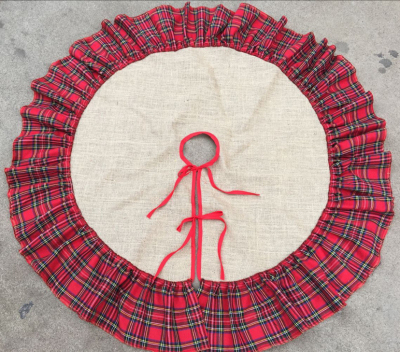 Factory Direct Sales Christmas Decoration Supplies. Scottish Plaid Linen Christmas-Tree Skirt.