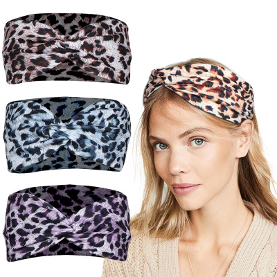 New Leopard Print Knotted Cross Headband Leopard Elastic Exercise Hair Band Hair Accessories Cross-Border Hot Sale