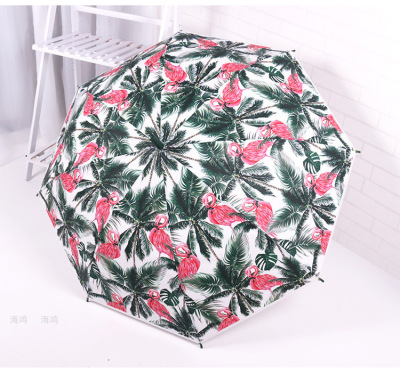 Umbrella 60cm Flamingo Creative Umbrella Wind-Resistant 8 Bones Rain Or Shine Dual-Use Umbrella Printed Logo