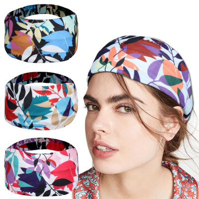 Cross-Border New Arrival Contrast Color Leaves Bandana Headband Customized Women's Sports Yoga Headband Hair Accessory Hair Band Manufacturer Customization