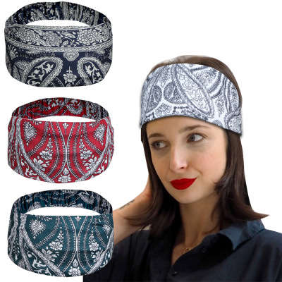 Amazon Hot Yoga Sweat-Absorbing Exercise Hair Band Women Cashew Print Bandana Wide Brim Headband Hair Accessory Wholesale