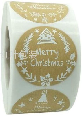 Wholesale Custom Christmas Party Kraft Paper Sticker Christmas Sealing Label Gift Box Candy Bag Decoration