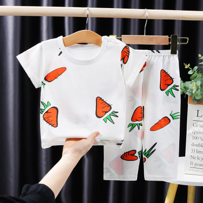 Summer Children's Clothing Children's Air Conditioning Room Clothing Suit Pure Cotton Baby Short-Sleeved T-shirt Trousers Homewear Boys 'And Girls' Pajamas