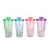 New Online Influencer Fashion Sliding Cover Ice Cup Solid Color Modern Simple Double-Layer Soft Straw Food Grade Material Water Cup Wholesale