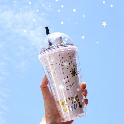 Space Cup with Straw Creative Plastic Cup Ice Cup Internet Celebrity Cute Cup Factory Direct Sales Girlwill