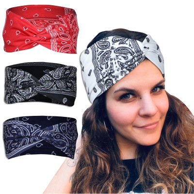 Cross-Border Amoeba Cashew Printing Cross-Knotted Headband Sports Yoga Antiperspirant Hair Band Hair Accessories Hot Selection