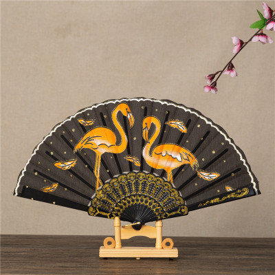 Plastic PS Tourist Souvenir Folding Fan Dance Fan Plastic Fan Bronzing Red-Crowned Crane Fan Customization Advertising Fan