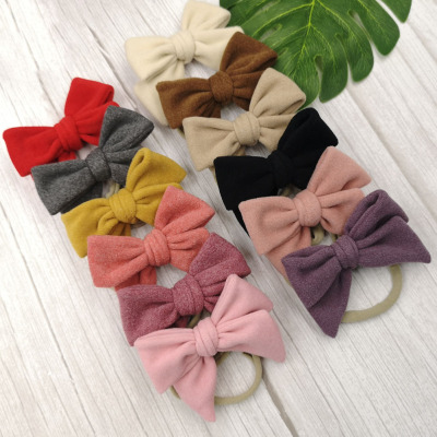 Simple Seasonal New Suede Bow Children's Hair Accessories Baby Hair Band Nylon Headband Soft Skin-Friendly Headdress