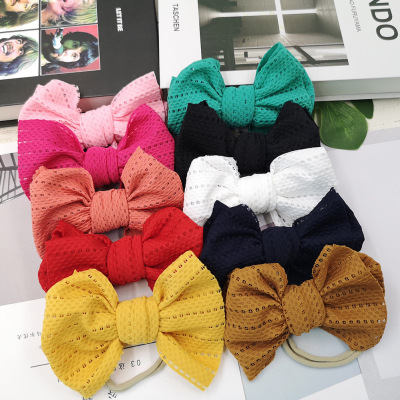 Amazon Hot Sale Children's Hair Accessories Simple Lace Bowknot Hair Ring Head Rope Baby Hair Band Nylon Hair Accessories