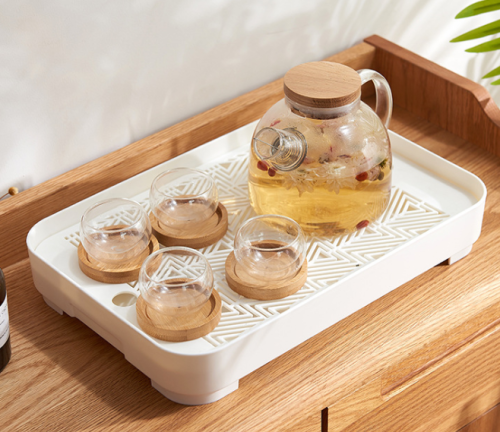 household plastic tea tray double layer kitchen drain dish rectangular tea cup storage tray