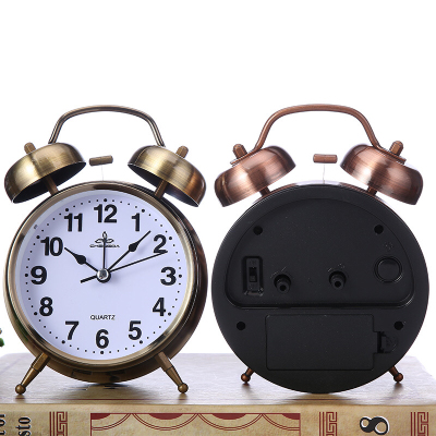 Retro 4-Inch Metal Bell Alarm Clock with Light Mute Student Dormitory Children Bedside Creative Alarm Clock Gift