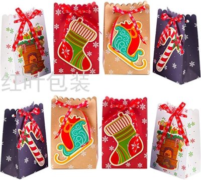 Wholesale Custom Christmas Series Kraft Paper Gift Bag Christmas Paper Bag Candy Cookie Packaging Bag