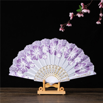 Foreign Trade Wholesale White Penholder Large Flower Fan Chinese Style Gold Powder Folding Gilding Multi-Color Spanish Printing Fan