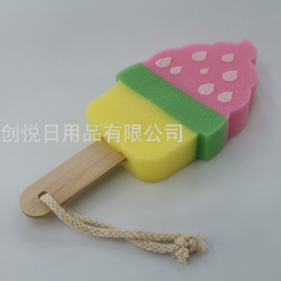 Ice Cream Popsicle Creative Cartoon Ice Cream Shape Bath Sponge Brush Cleaning Bath Spong Mop with Handle Lanyard