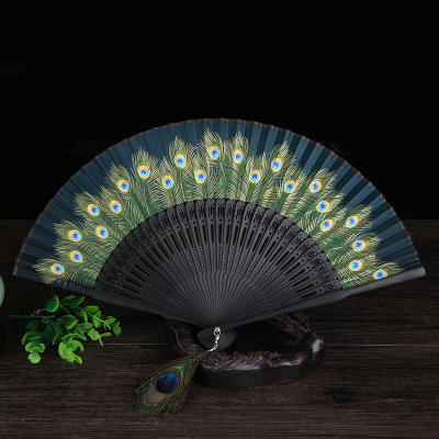 Chinese Style Peacock Fan Exquisite Women's Silk Spun Silk Fan Special Gift Folding Fan Dance Fan Women's Fan Amazon Fan